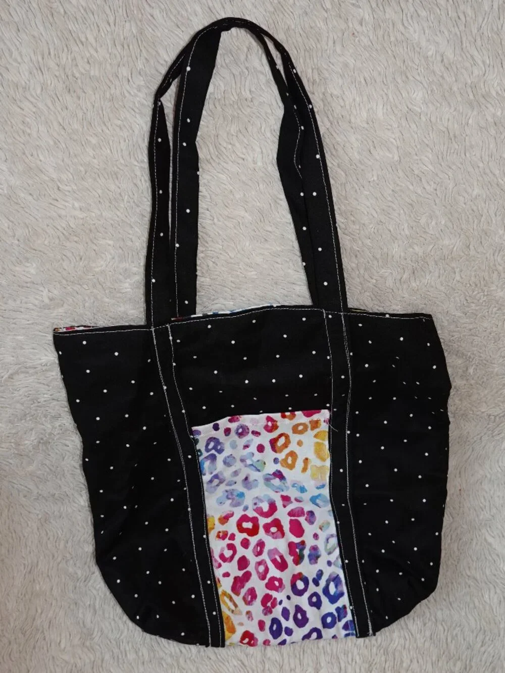 Girls Handmade Black Polka-Dot, Multi-colored Leopard Print Soft Fabric Bag